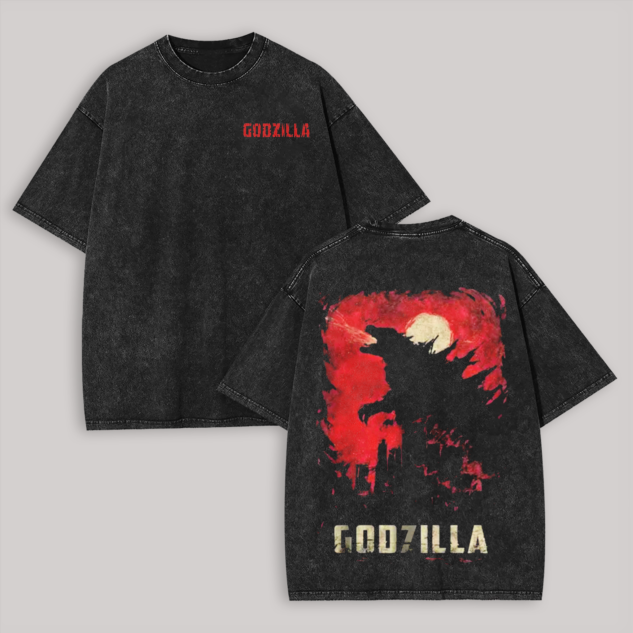 Godzilla Printed Unisex Washed T-Shirt