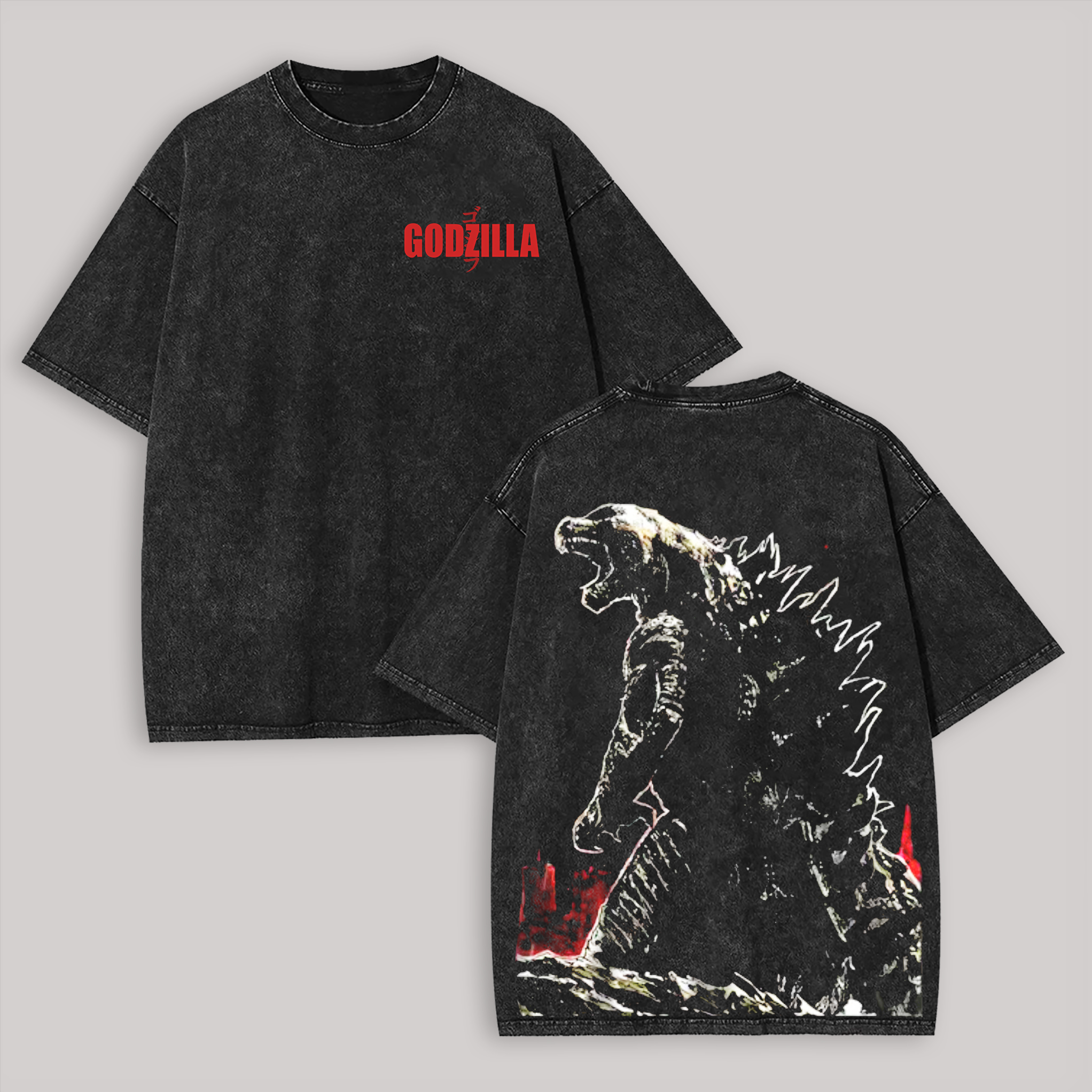 Godzilla Printed Unisex Washed T-Shirt