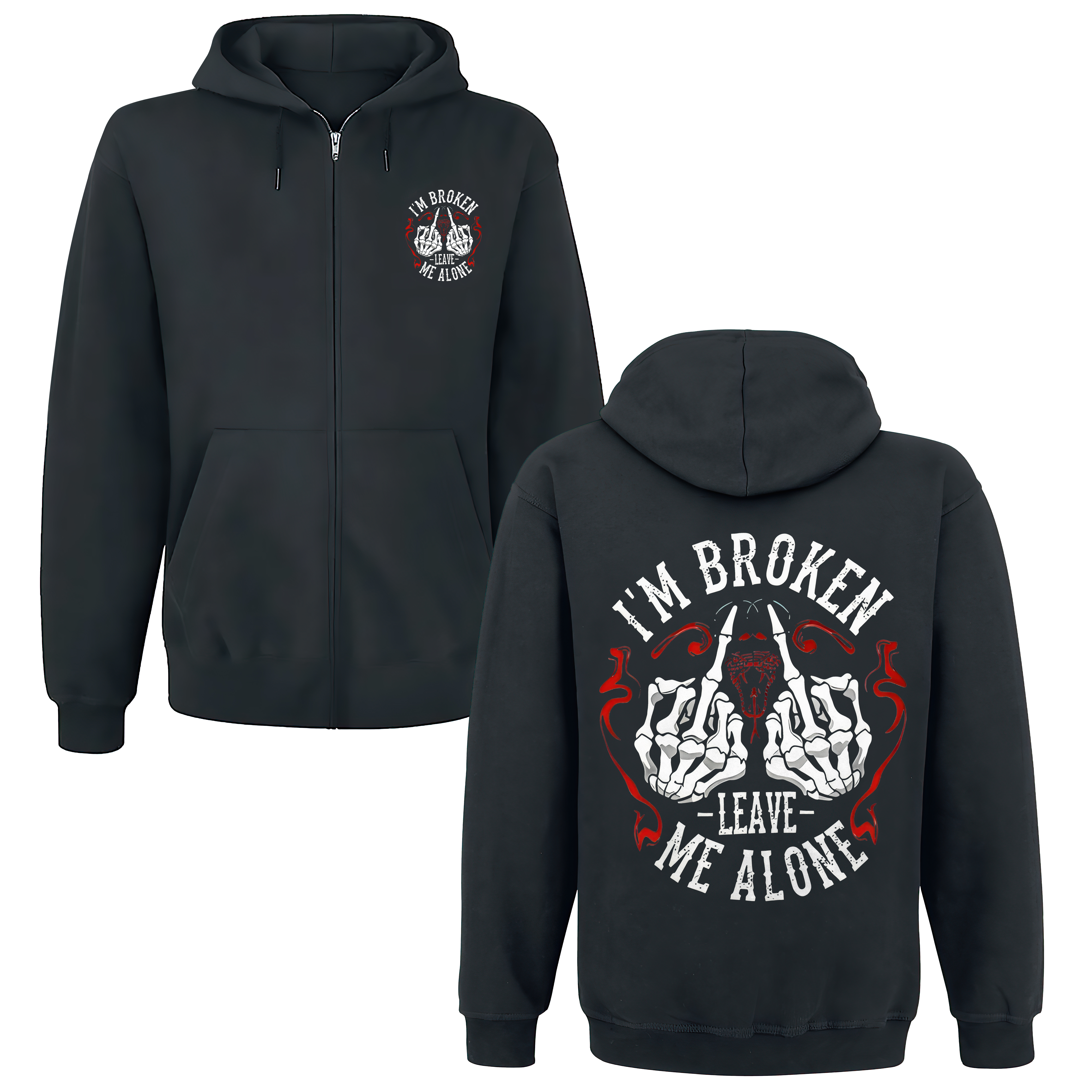 I'm Broken Leave Me Alone Printed Unisex Zipper Hoodie Image - 1