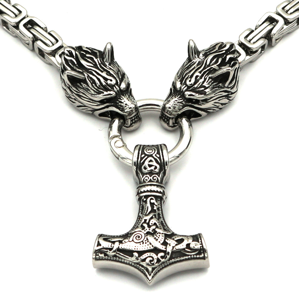 Viking Odin Celtic Wolf Head Pendant Men's Necklace-Forestso